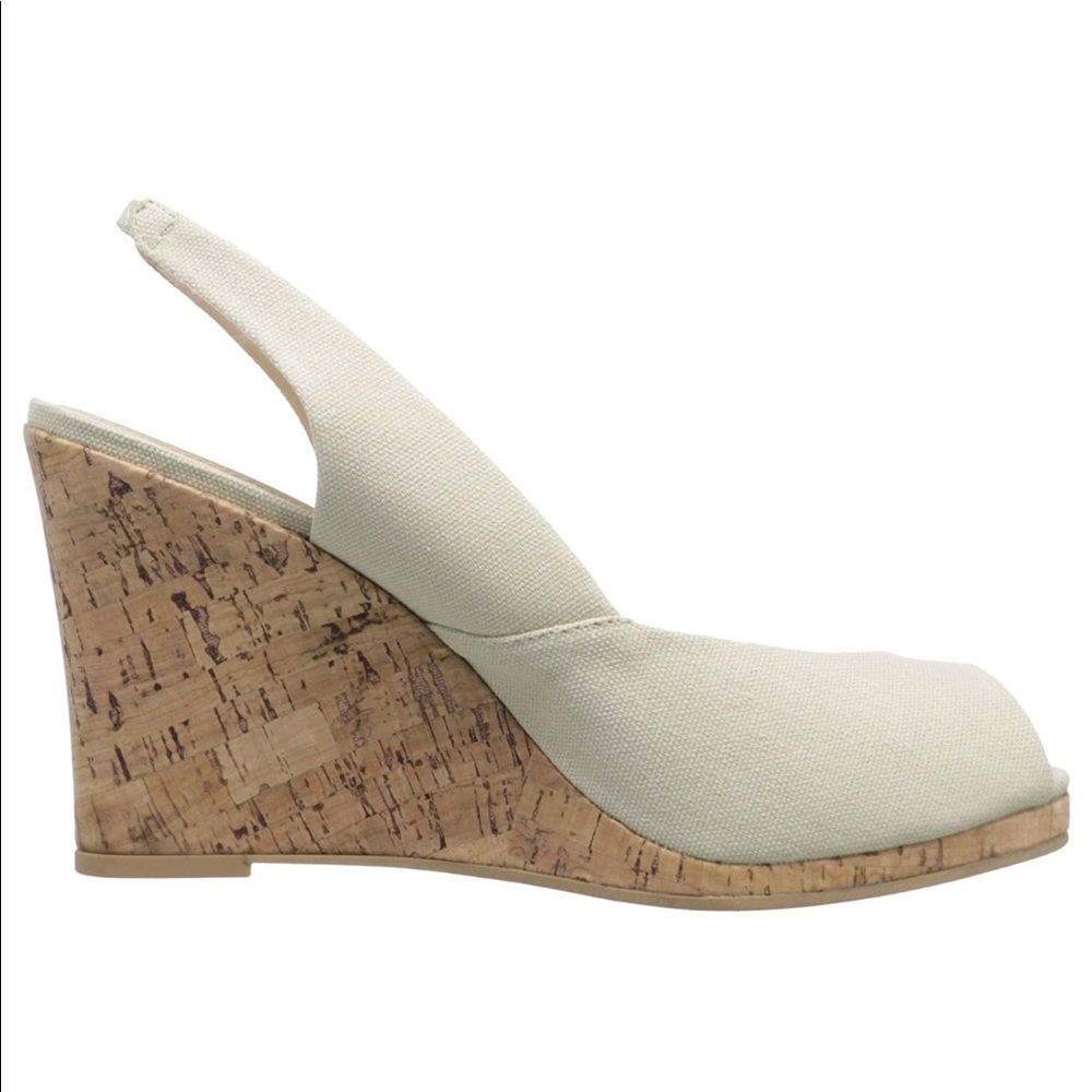 NIB Cream Peep Toe Slingback Wedge Sandal - Picture 8 of 8